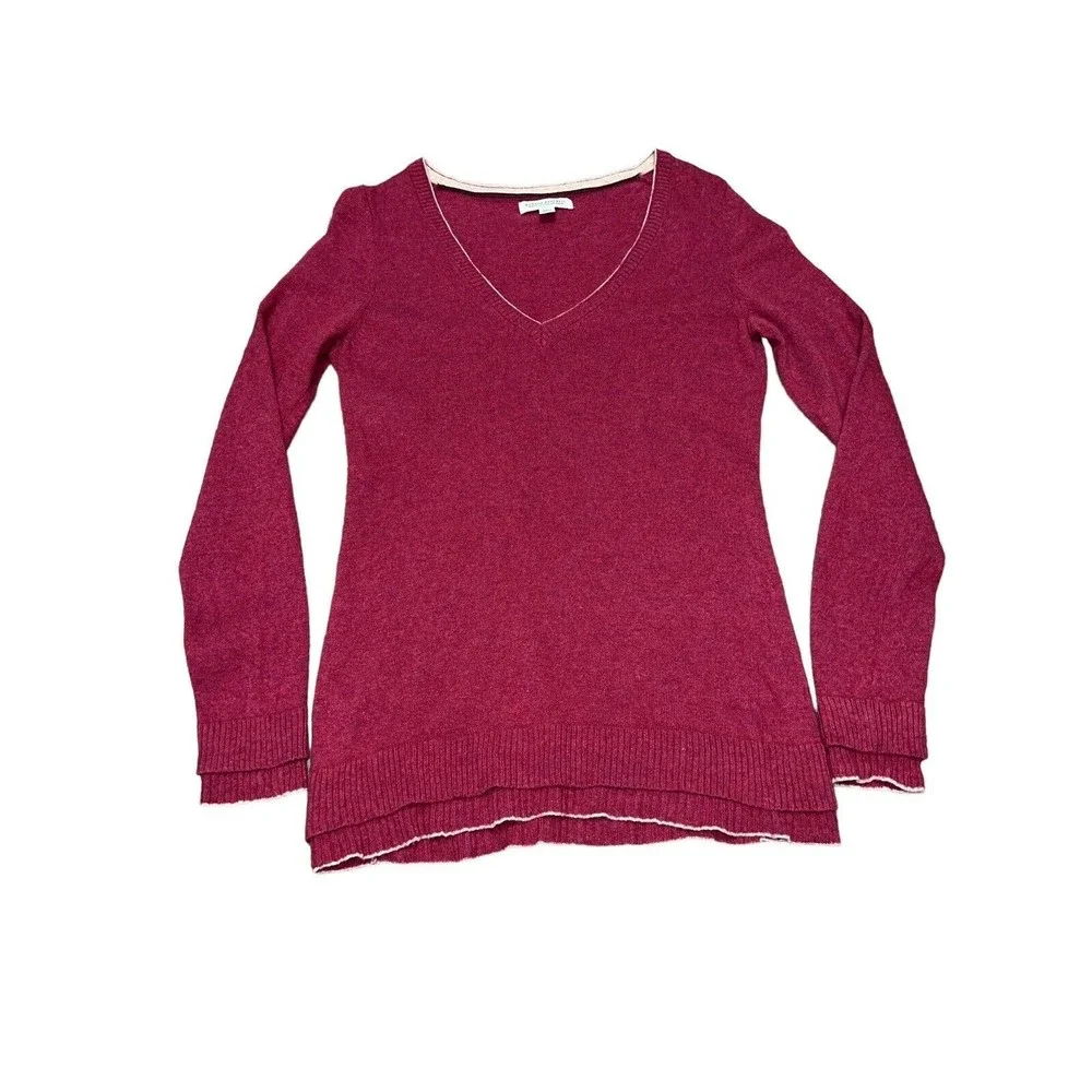 Banana Republic Women V-Neck Double Trim Sweater Sz L Pink‎ Cashmere/Wool Blend